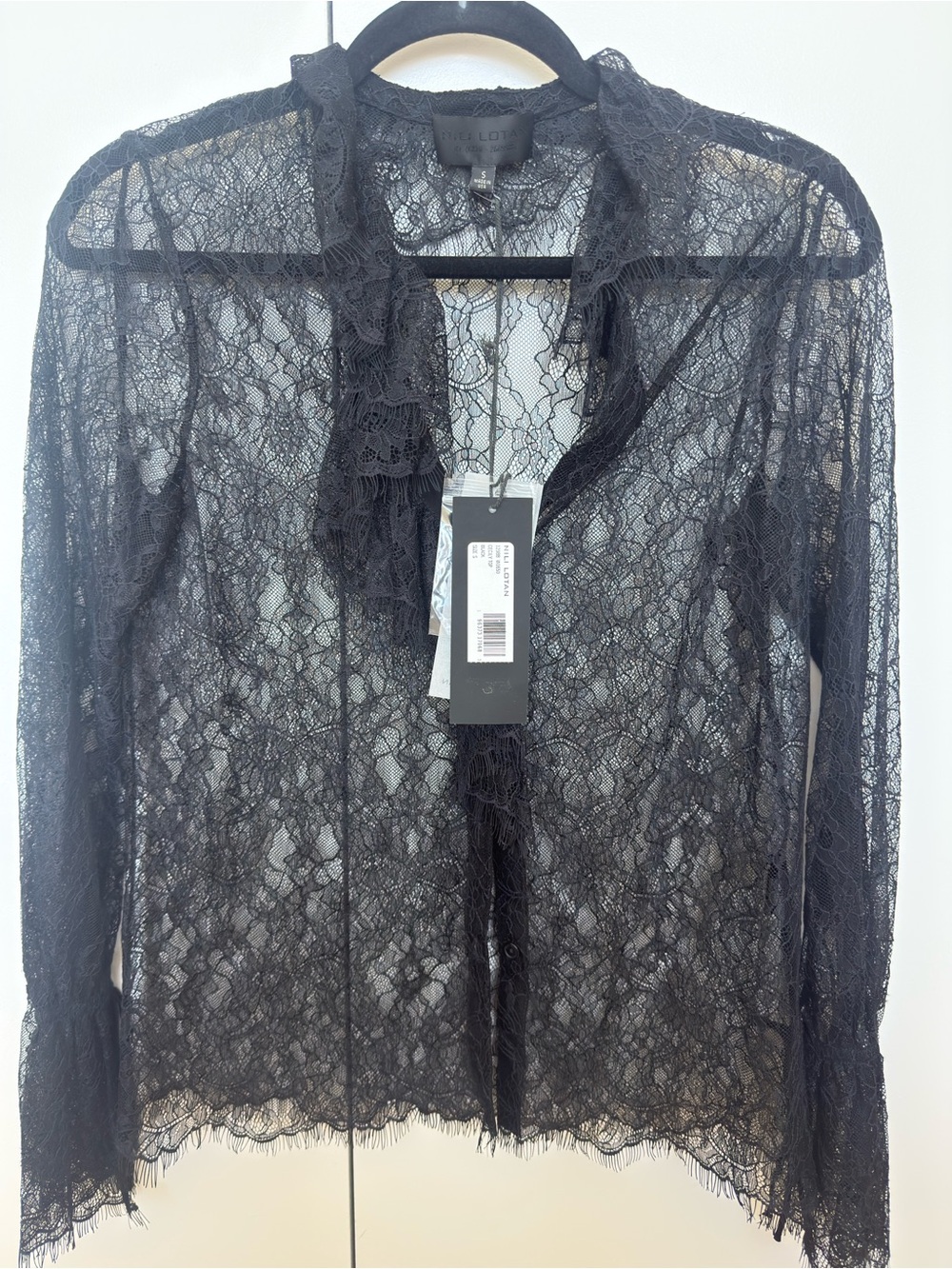 Nili Lotan Black Lace Sheer Top